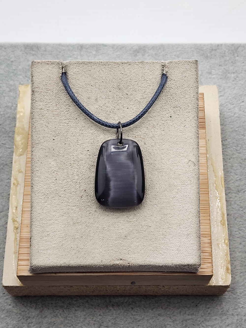 Black Rectangular Stone Pendant Necklace